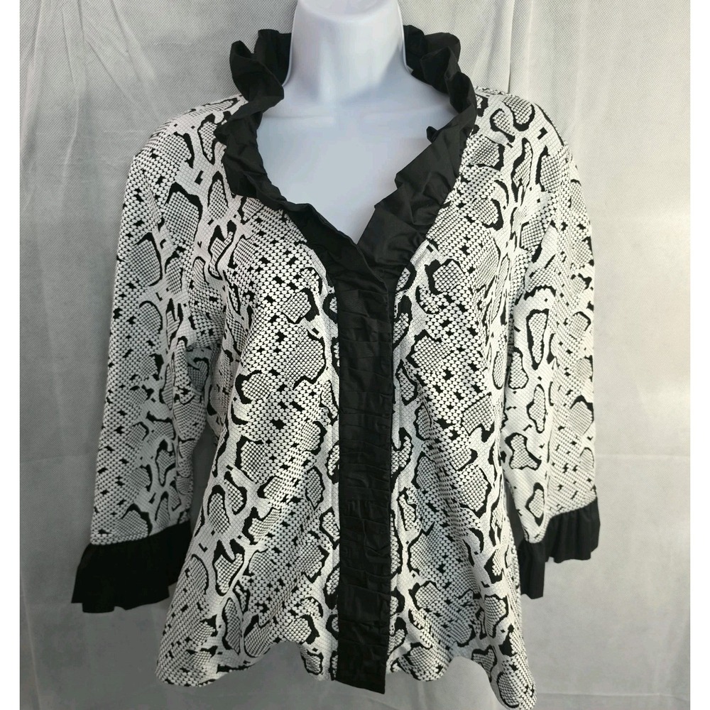 Stera Zip-Up Jacket XL Ruffle Trim Snake Print Blazer Retro Statement 90s Y2K